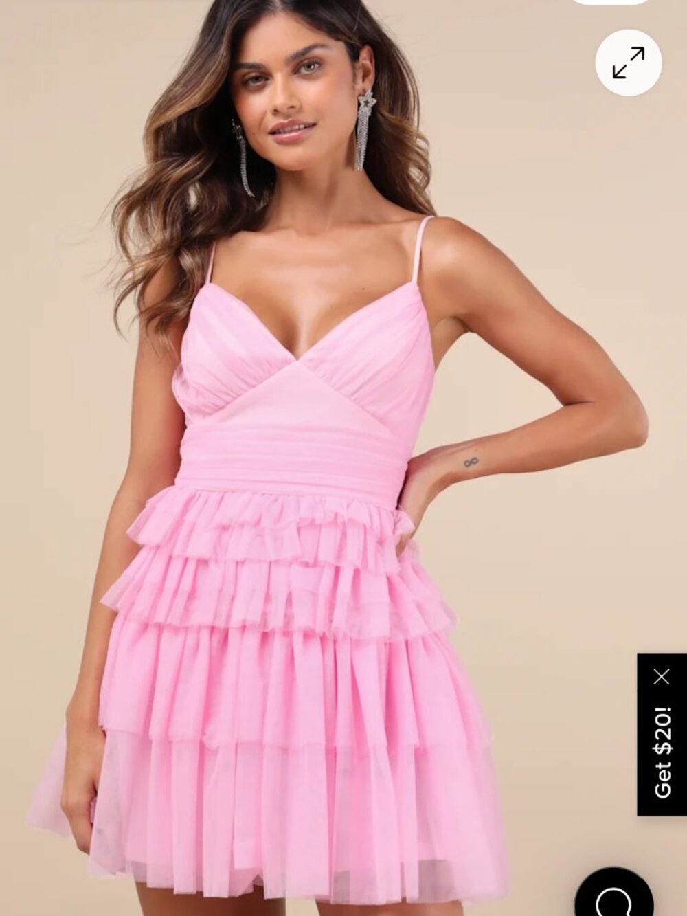 Special Poise Pink Tulle Pleated Sleeveless Tiered Mini Dress